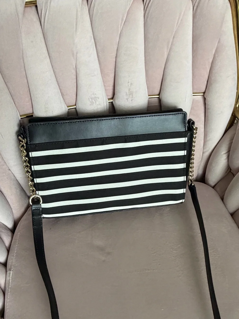 Kate Spade ♠️ WKRU3087 Black Cream Stripe Bow Crossbody Bag